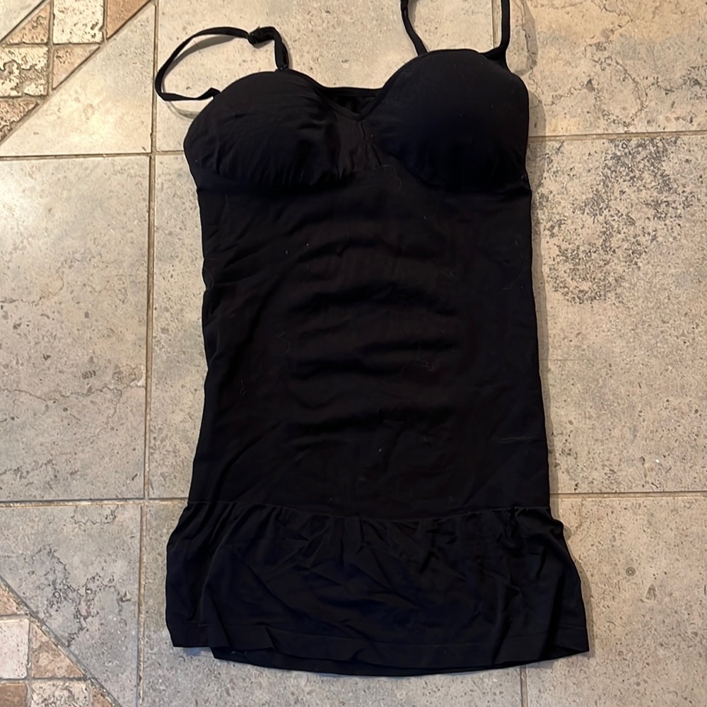 Black spandex mini slip with padded cups
